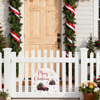Merry Christmas Wood Hanging Sign, Christmas Welcome Decor for House Front Door