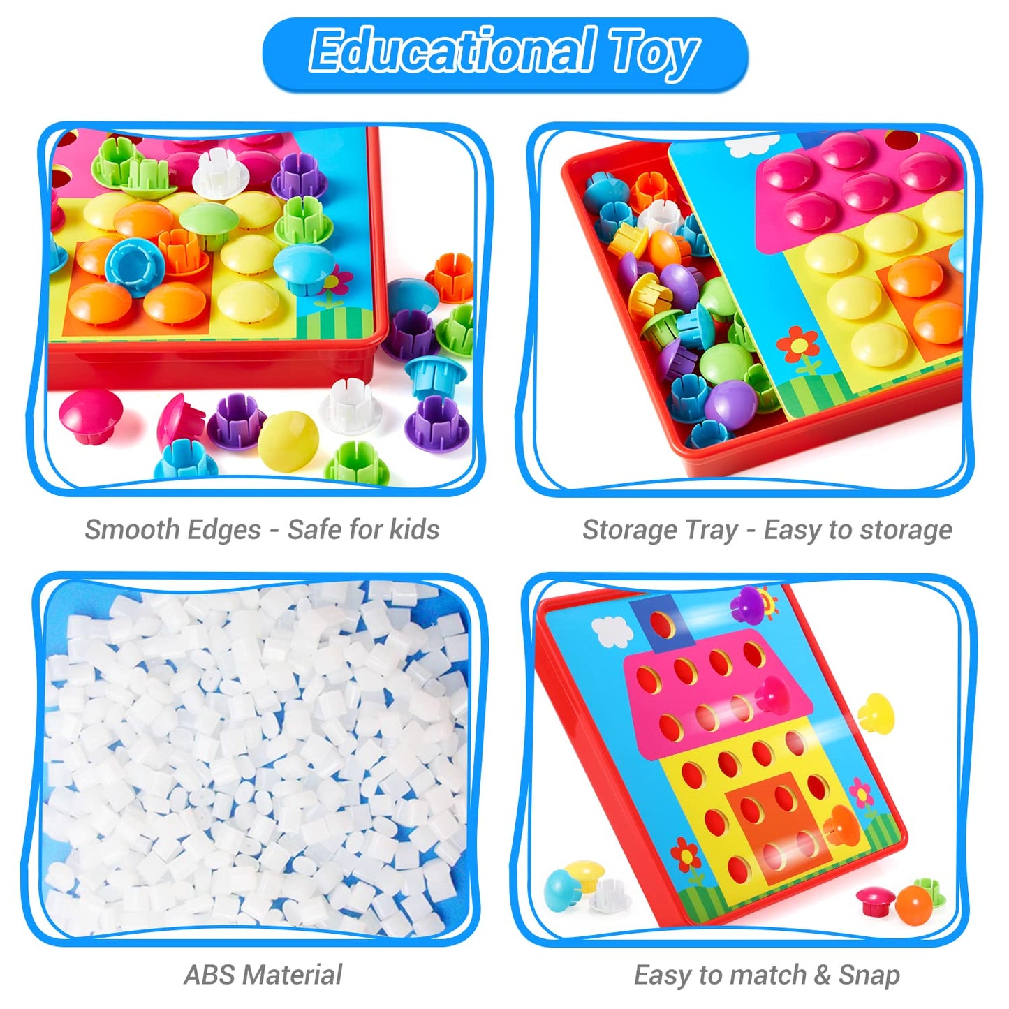 Geekper 68PCS Button Art Toys for Toddlers Color Matching Mosaic Pegboard, Early Learning Educational Toys for 3, 4, 5, 6 Year Old Kids Boys and Girls Easter Gifts, 10 Pictures and 58 Buttons