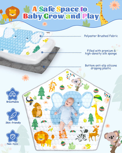 Funsland Playpen Mat Compatible with Funsland Baby Playpen Pop-up Tent - Soft Non Slip Pentagonal Play Mat