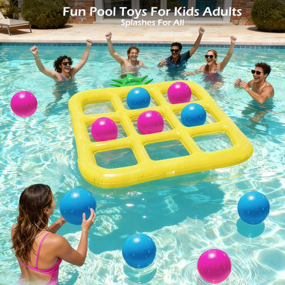 Jasonwell Tic-Tac-Toe Pool Toys Games - Giant Floating Tic Tac Toe Game Float with 10 Balls Pineapple Pool Game Party Toy Floats Yard Field Day Games Outdoor Beach Toys for Adults Teens Kids (Yellow)