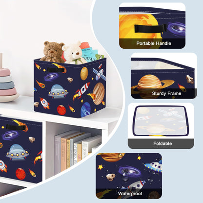 Clastyle 3 pcs Cosmic Space Cube Storage Unit Boxes Stars Kallax Box for Shelves Parents Storage Baskets for Book Clothes Toy Organizer, Solar System, 11.8x11.8x11.8 in