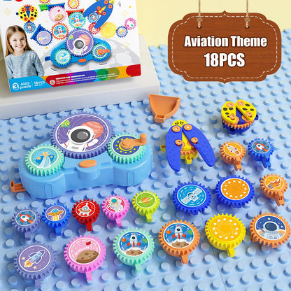Fivoro STEM Gears Toys for Kids Ages 3+, Creative Learning Building Blocks, 18Pcs Educational Construction Toy Set, Electric & Manual Dual Mode, Versatile Gear Playset Gift for Boys & Girls