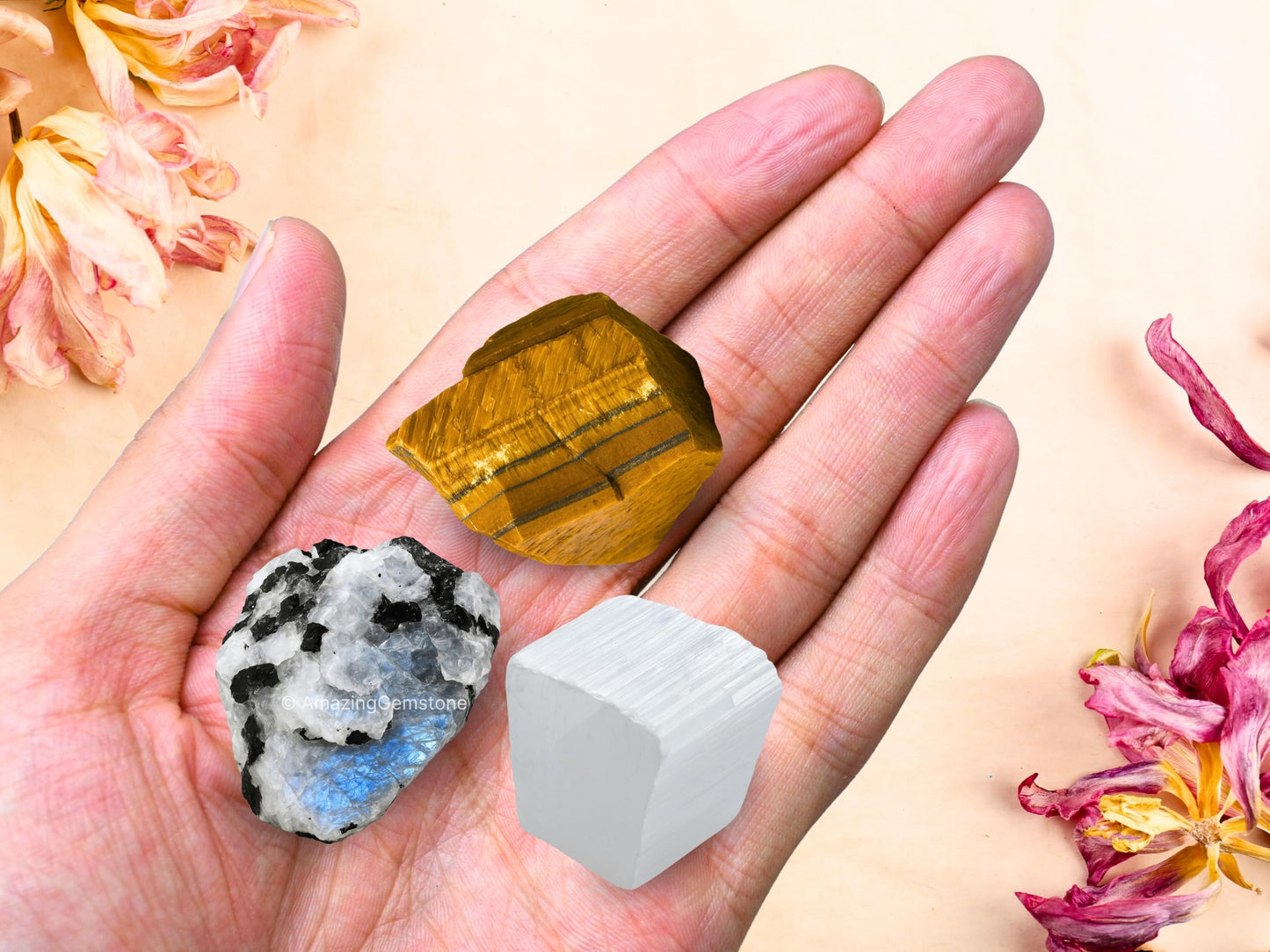 Amazing Gemstone Cancer Zodiac Healing Crystal Set, Pack of 3 Crystals Raw Stones Astrology Gifts for Women