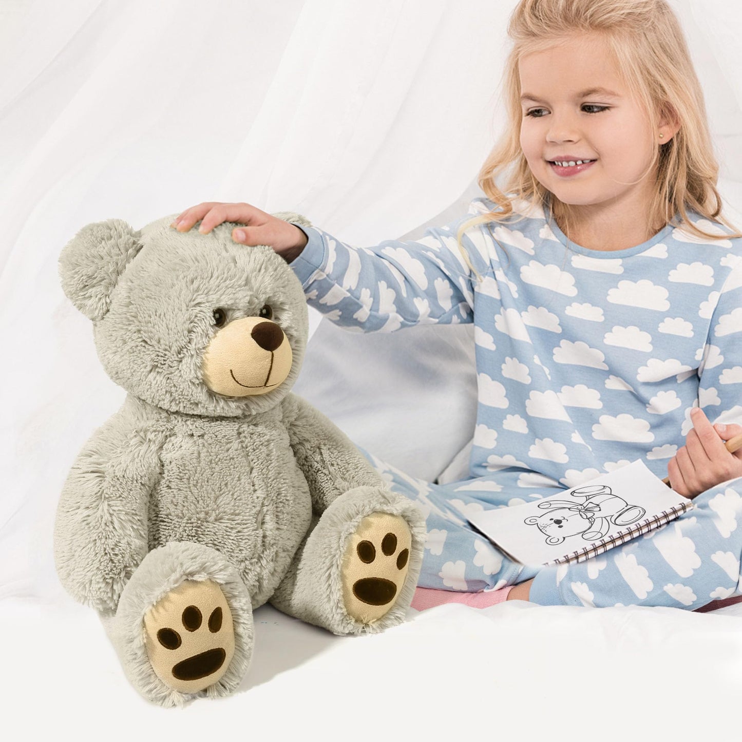 LotFancy Teddy Bear Stuffed Animals, 20 inch Soft Cuddly Cute Plushies, Plush Toys with Footprint Design, Stuffed Animals for Girls Kids Baby Toddlers, Baby Shower Easter Birthday Gift Decor, Grey