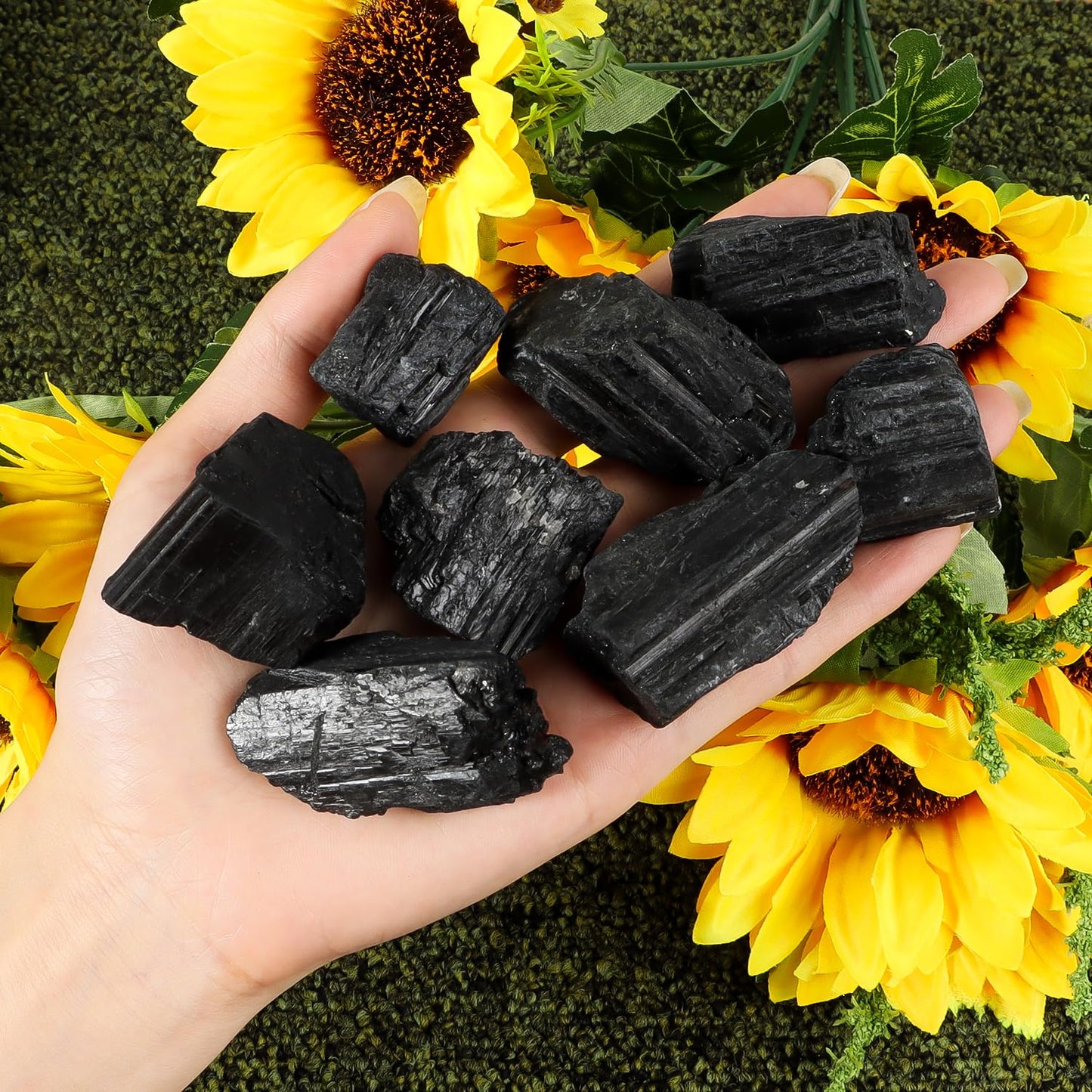 1Lb Natural Rough Black Tourmaline Crystals Stone Large Raw Black Tourmaline Healing Stones Bulk for Tumbling, Wicca & Reiki, Polishing, Wire Wrapping
