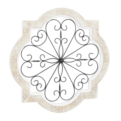Deco 79 Wooden Scroll Home Wall Decor Wall Sculpture with Metal Scroll Work, Wall Art 22" x 1" x 22", White