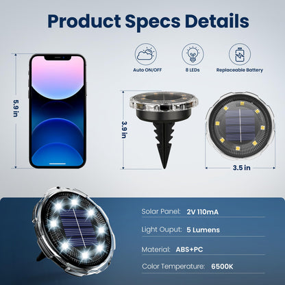 SOLPEX Solar Ground Lights 12 Pack, Solar Pathway Lights Outdoor Waterproof, Landscape Lighting for Garden, Walkway, Driveway, Yard, Deck, Patio, Swimming Pool (Cool White)