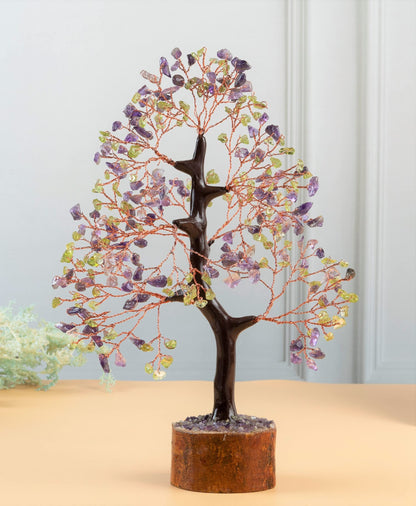 Crocon® Amethyst & Peridot Crystals Tree Home Decor, Birthday Gifts for Women, Sister Gemstone Gift for Her Money Tree Crystals and Healing Stones House Warming Gift, Spiritual Decor Present