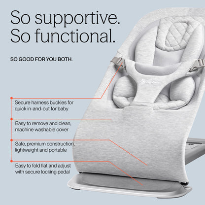 Ergobaby Evolve 3-in-1 Bouncer Seat for Babies and Toddlers 5.5-25lbs - Multi Position Baby Rocker Seat with Adjustable Heights, Secure Harness, Newborn Insert - Sage Green