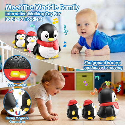 Baby Toys 6-12 Months Musical Dancing Talking Penguin Tummy Time Toys Set Mama and Babys, Light Up Crawling Repeating Words Interaction Newborn Infant Toddler Toys Birthday Easter Gifts for Kids