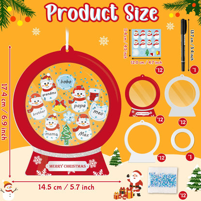 B1ykin Christmas Shaking Globe Craft Kit - 12Pcs DIY Family Members Names Snow Globe Hanging Ornaments with Glitter Diamond Marker Pen, Christmas Tree Party Decor for Home School Activity (Snowman)