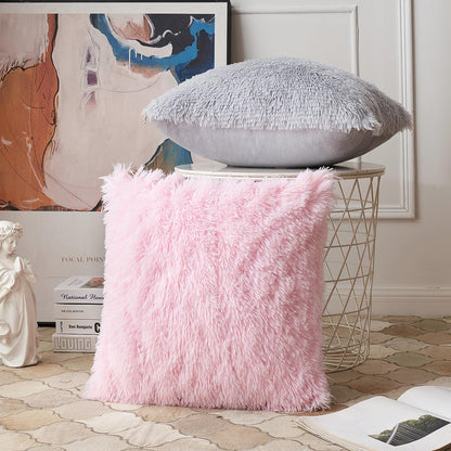 ANRODUO Pack of 2 Baby Pink Throw Pillow Covers Luxury Fluffy Pillows Faux Fur Decorative Pillows Plush Cushion Case Fuzzy Mongolian Merin Style for Bed Couch Sofa Living Room Summer Decor 20x20 Inch