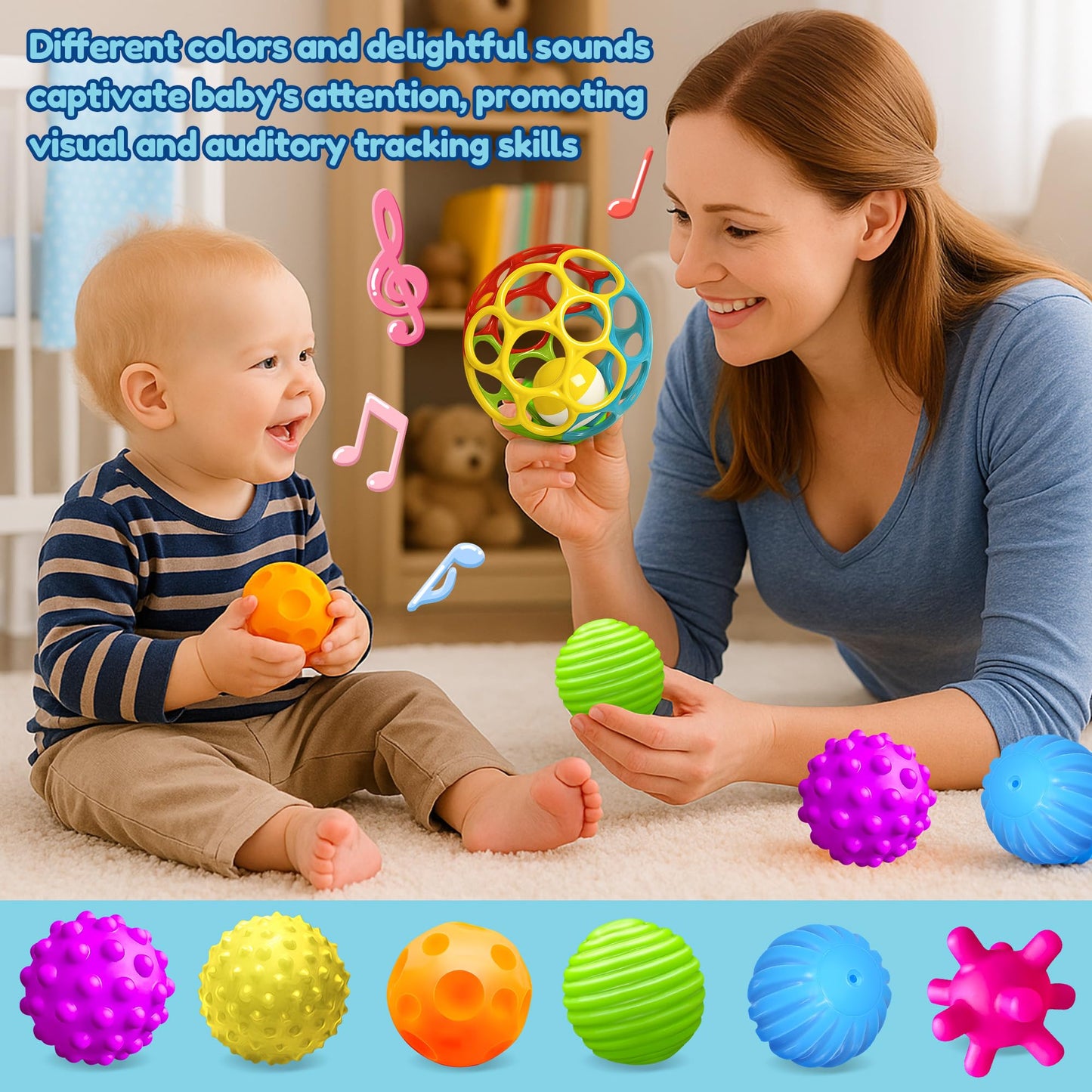 Silicone Blocks 24PCS + Sensory Balls for Toddlers 1-3, Soft Montessori Baby Blocks, Large Sensory Stacking Toys for Preschool Learning, Baby Rattle Ball Teething Set, Infant Sensory Toys 6-12 Months