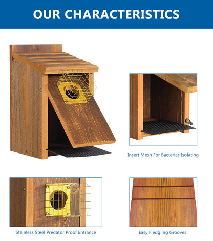 2pk Fortress Bluebird House for Outdoor Clearance - Metal Entry Cage, Mesh Base & Brass Guard - Cedar Bird House for Bluebirds, Finches, Patented Design, Weatherable 5 Years Usage, 6"x7", 2026 Updated