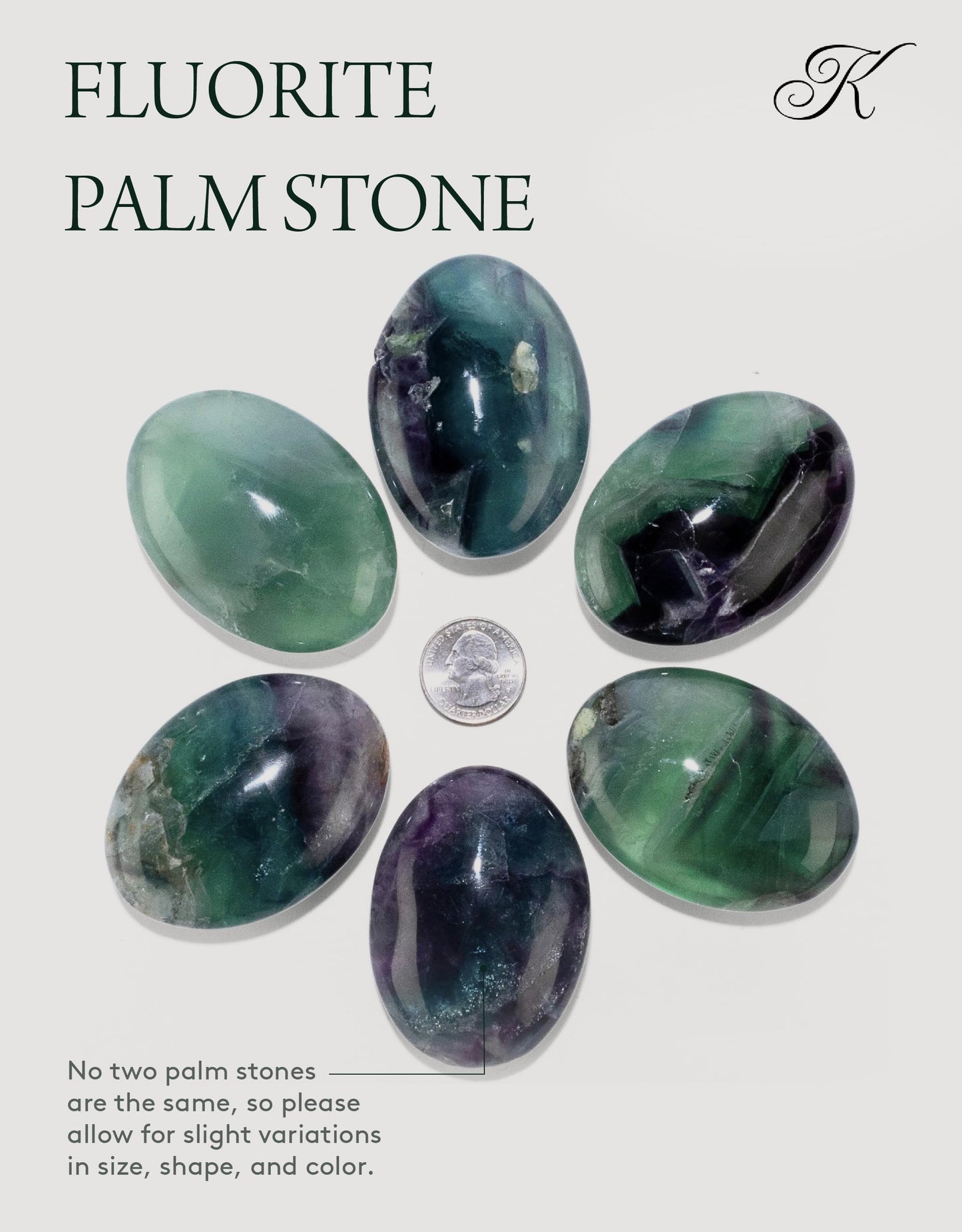 KALIFANO Palm Stone with Healing & Calming Effects - AAA+ Grade High Energy Worry Stone with Information Card - Reiki Crystal Used for Courage (Family Owned and Operated) (Fluorite)