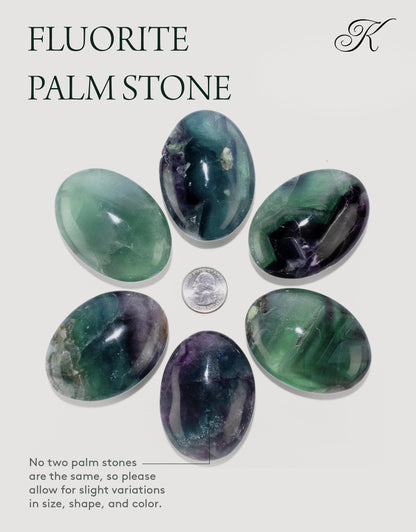 KALIFANO Palm Stone with Healing & Calming Effects - AAA+ Grade High Energy Worry Stone with Information Card - Reiki Crystal Used for Courage (Family Owned and Operated) (Fluorite)