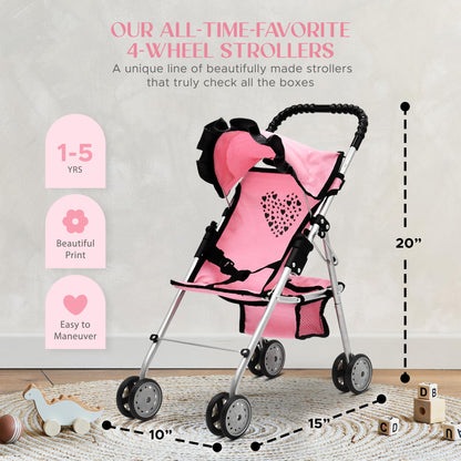 Dolls To Play Baby Doll Stroller Bed and Seat Nursery Playset, Accessories Set High Chair Diaper Bag Role Play Deluxe Set Heart Design