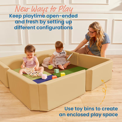 ECR4Kids SoftZone Play Patch Activity Mat and Toy Bins, Beginner Playset, Earthtone, 6-Piece
