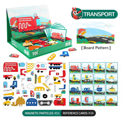 Toi Kids Magnet Toys Magnetic Jigsaw Puzzle Boxes with Game Board for Kids Ages 3-8, Portable Travel Game, Transport