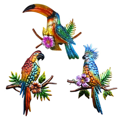 J-Fly Metal Parrot Wall Decor Tropical Outdoor Wall Decor Parrot Outdoor Wall Art Metal Bird Valentine Decor Patio Fence Garden Home Kitchen Decor 11 Inch