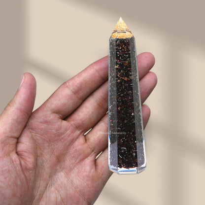 Amazing Gemstone Garnet Orgonite Orgone Crystal Towers - Large 4.5" Orgonite Crystal Wand Obelisk Tower Point for Meditation, Crystals and Healing Stones Gift and Protection