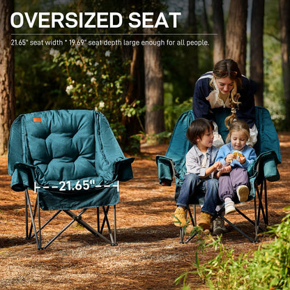 EVER ADVANCED XL Camping Chair with Detachable Cushion, Mesh Chair for Adults Foldable, Oversized Heavy Duty Folding Chair with Cooler Mesh Pocket Cupholder Outdoor Fishing, Supports 400LBS Green