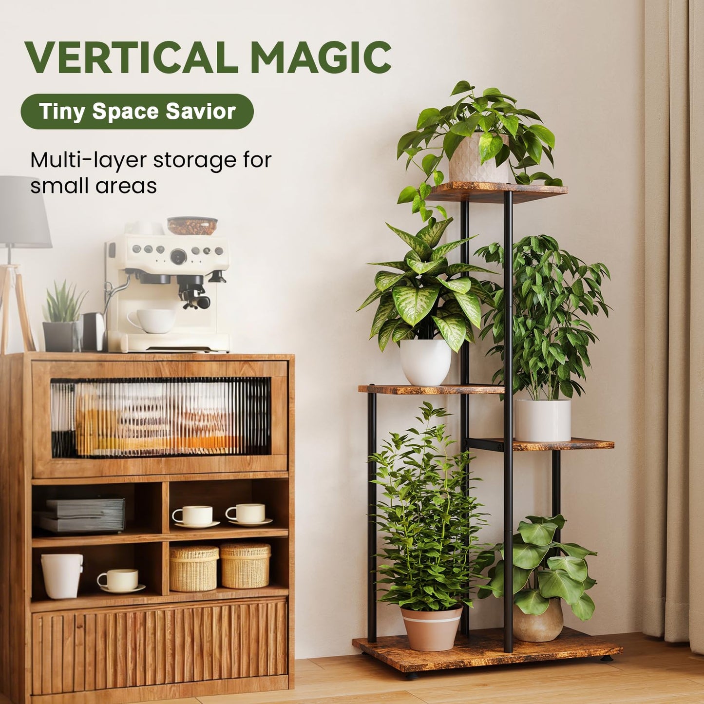 Atpddpey Plant Stand Indoor, Corner 4 Tier Metal Plant Shelf for Multiple Plants, Tiered Flower Pot Stands for Patio Garden Balcony Living Room Bedroom