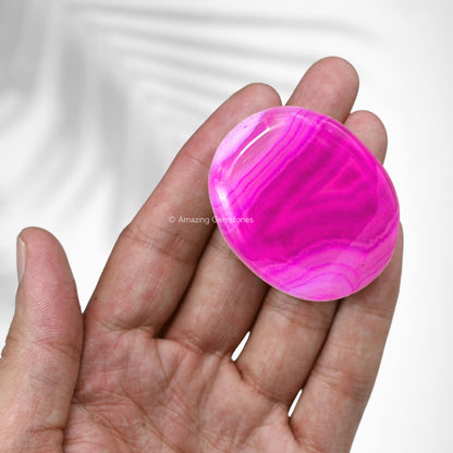 Amazing Gemstone Pink Onyx Crystals and Healing Stones - Large Palm Stone Crystals Piedra - Crystal for Good Luck, Balanced Positive Energy, Meditation - Unique Stocking Stuffers, Gifts for Women, Men