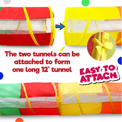 Hide N Side 2-Pack 6ft/12ft Crawl Through Play Tunnel Toy, Pop up Tunnel for Kids Toddlers Dogs Babies Infants & Children Gift Indoor & Outdoor Tube