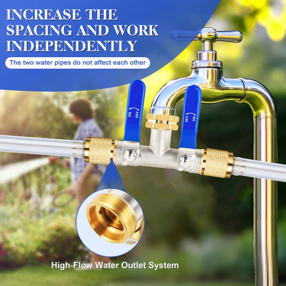 EJW 2 Way Faucet Splitter,Double Hose Connector,Garden Hose Splitters, Hose Splitter 2 Way, Two way Hose Bib Splitter, Water Spigot Splitter, RV Brass Hose Splitter, Hose Valve 3/4 Inch GHT Thread.