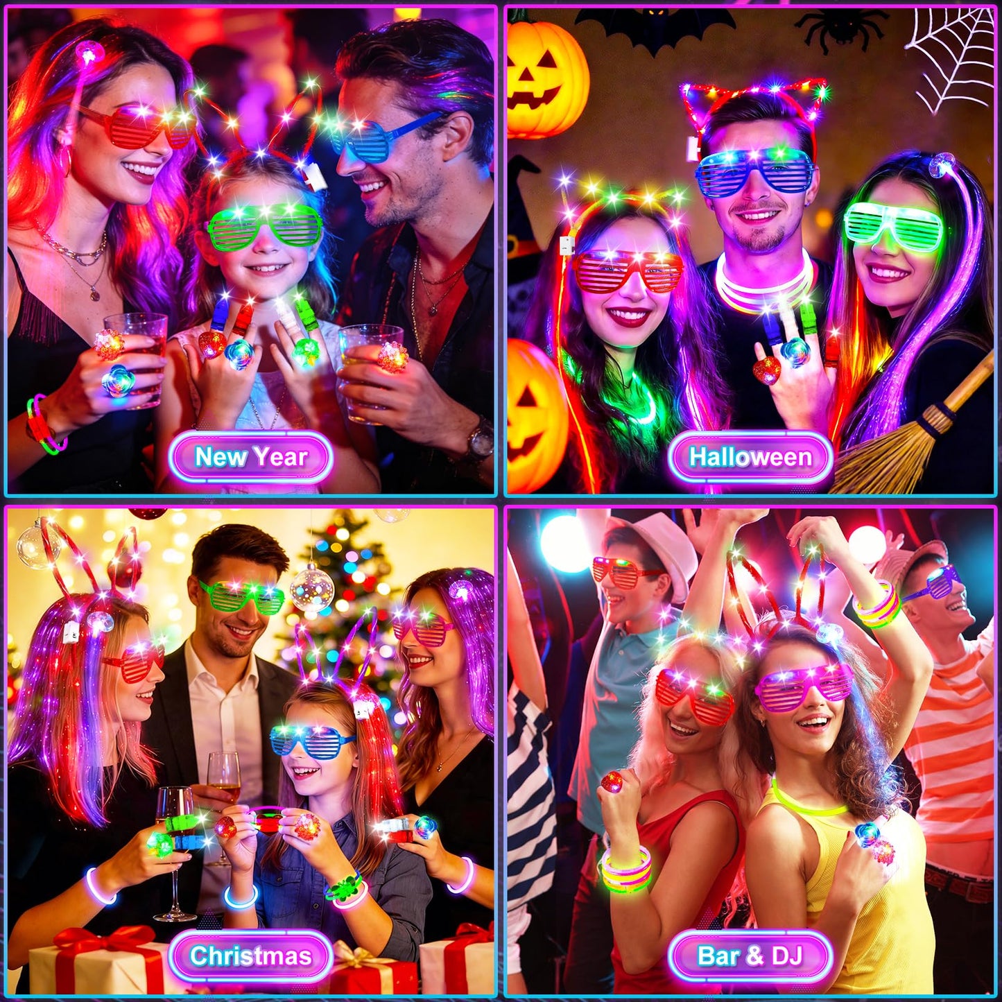 SHQDD 154PCS Glow in the Dark Party Supplies, Neon Party Accessories for Kids & Adults with Connectors and Glow Sticks to DIY, Light up Party Favors for Birthday, Concert, July 4th, Halloween