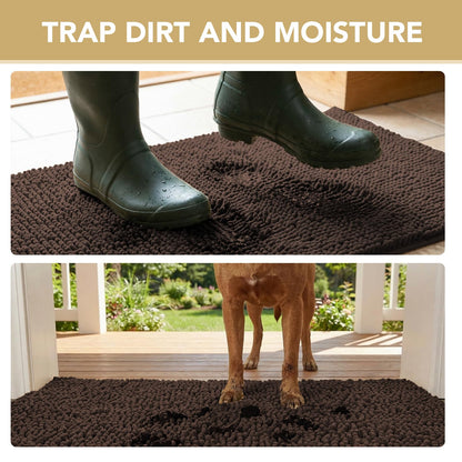 H.VERSAILTEX Dog Door Mat for Muddy Paws Absorbent Dirt Trapper Non Slip Quick Dry Washable Chenille Mats for Dogs Entry Rug for Indoor Outdoor (Chocolate, 20" x 32")