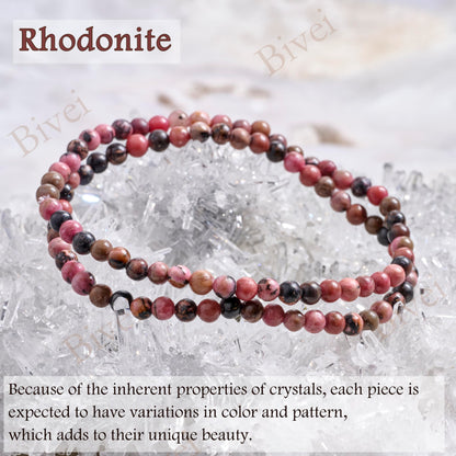 Bivei Rhodonite - Healing - 4mm Beaded Bracelets for Women Handmade Semi Precious Natural Stone Stretch Elastic Jewelry Yoga Protection Gifts