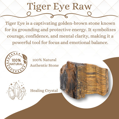 ANAYA AGATE Tiger Eye Raw Crystals Rough Gemstones with Authenticity Card, Velvet Pouch Raw Stones for Tumbling, Cabbing, Polishing, Cutting Natural Healing Crystals for Home Decor, DIY Stones (2 Piece)