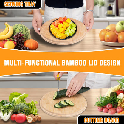 Bamboo Fiber Salad Bowl, Large Bamboo Salad Bowl with Lid Spoon and Fork, 9.8inches Mixing Bowl with Servers bamboo wooden salad bowl with lid for Salad Fruits Pasta Vegetables