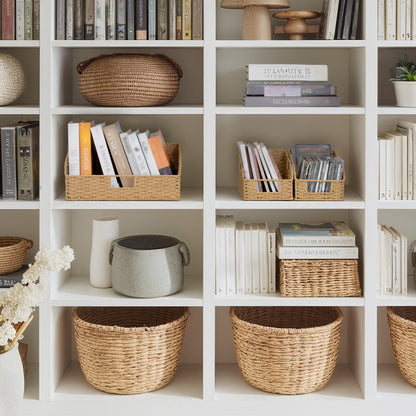 StorageWorks Paper Rope Pantry Storage Baskets, Wicker Baskets with Built-in Handles, Handwoven Shelf Baskets for Organizing, Pantry Organizers and Storage, Natural, 3 Pack