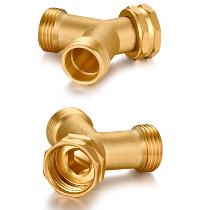 SIGURANTA Garden hose splitter, Brass Y-Type Unrestricted Flow Fitting, Garden Faucet splitter (2-way full flow 2Pcs)