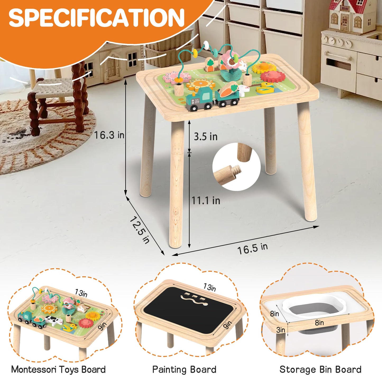 Himold Activity Table for Kids 6-36 Months, 9 in 1 Wooden Montessori Toys with Bead Maze Shape Sorter Train Toy, Baby Sensory Table Toddler Toys 1st Birthday Gifts for Kids