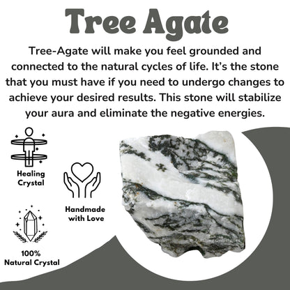 Amazing Gemstone Tree Agate Raw Crystals and Healing Stones, Natural Rocks for Tumbling and DIY Raw Stones and Crystals (1 Piece)