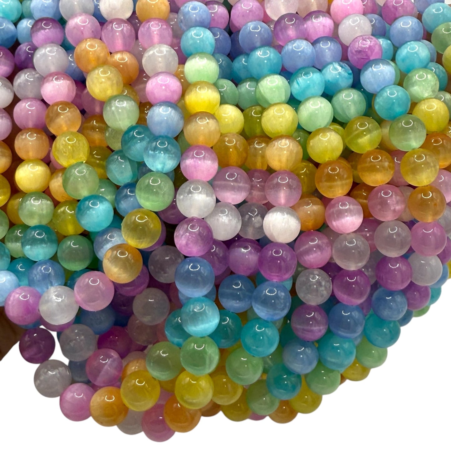 ABCGEMS High-Flash Rainbow Selenite Beads from Morocco with a Luminous, Silky Glow (Heat-Treated for Vibrant Colors) DIY Jewelry Making Beading Supplies - Smooth Round 10mm