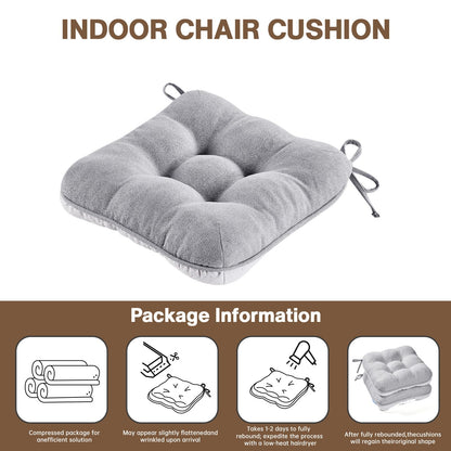 BETU Chair Cushions for Dining Chairs Set of 2,3.5" Thick Kitchen Table Chair Pads with Ties,Non Slip Backing and Covers, Seat Cushion for Dining Room,Bar,Patio Chairs,15.5"X15.5"X3.5",Light Grey