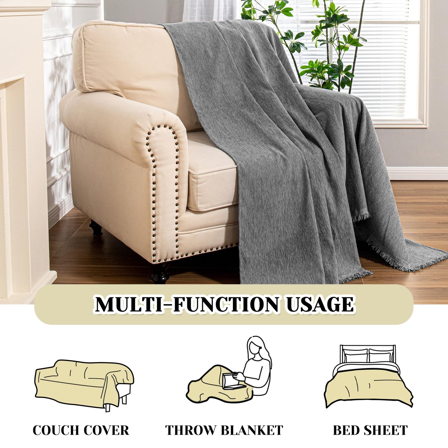 MEETSKY Oversized Chair Cover Washable Recliner Chair Covers, Armchair Couch Cover Sofa Throw Cover for Single Couch, Soft Small Sofa Slipcoversfor Pet, 71"x 91", Dark Grey