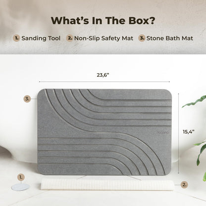 TOSORO - Stone Bath Mat Diatomaceous Earth Shower Mat Non-Slip Super Absorbent Diatomite Stone Bath Mats for Bathroom Floor Quick Drying Natural Easy to Clean (23.5 x 15) - Graphite