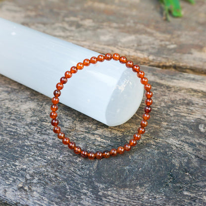 Natural Orange Garnet Bracelet 4mm | Sacral Chakra Crystal with Leather Pouch, Gift Box & Repair Kit | Fits 6.5-7 inch Wrist