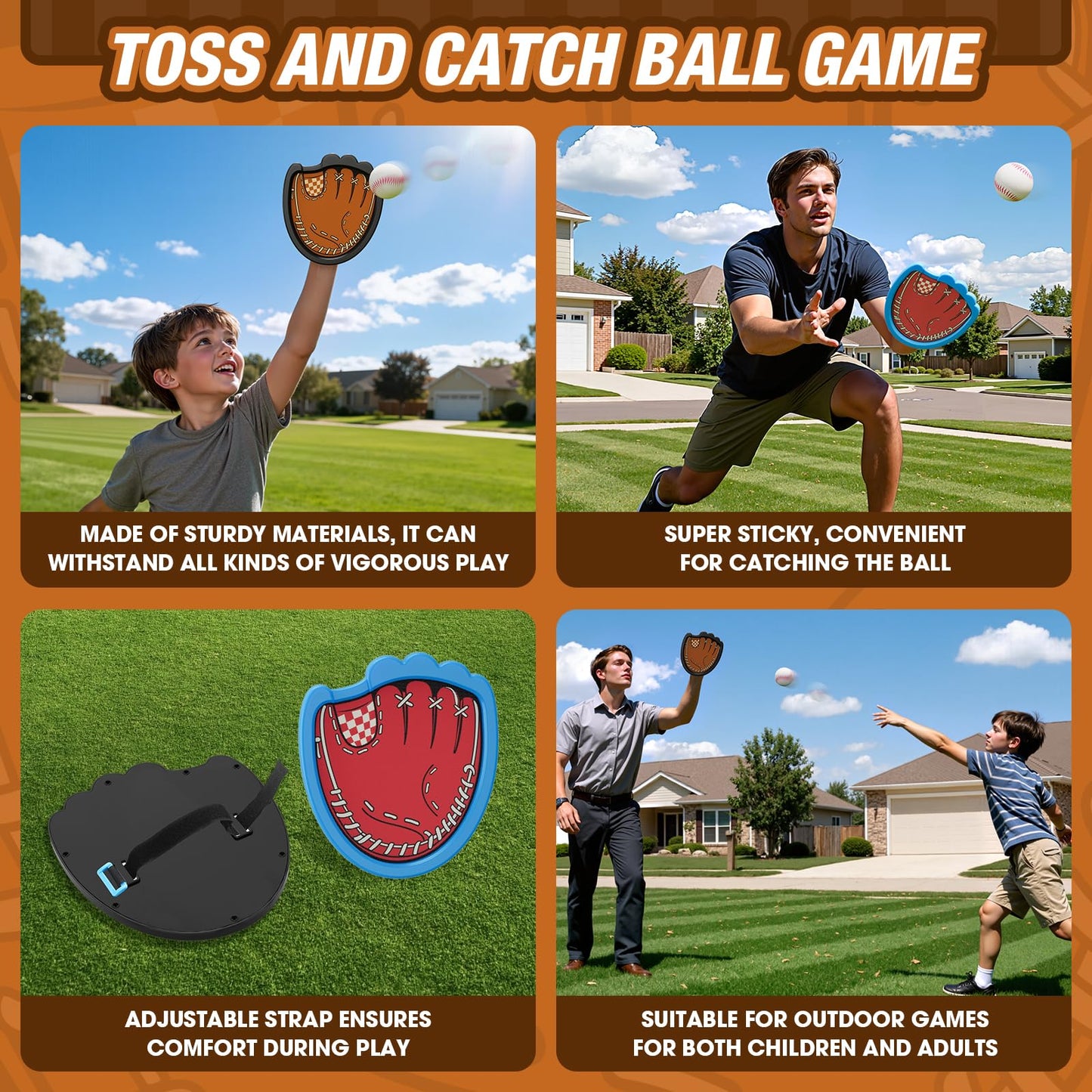 HYES Toss and Catch Ball Game, Outdoor Toys for Kids, Beach Pool Yard Games for Teens & Family, Toddler Baseball Glove Birthday Gifts for 3 4 5 6 7 8+ Year Old Boys & Girls (4 Paddles & 6 Balls)