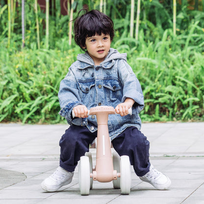 GymAora Baby Balance Bike for 1 Year Old Boys Girls, 12-36 Months Toddler Balance Bike, 4 Wheels, Toddler Bikes, with LED Light Up Wheels, First Birthday Gift-Pink (Brown)