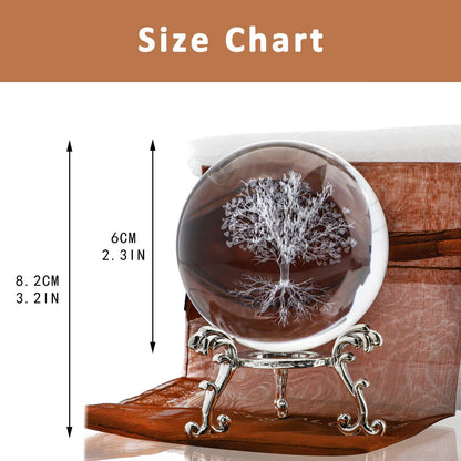 H&D HYALINE & DORA 60mm Tree of Life Crystal Ball with Stand Decorative Paperweight 3D Laser Engraved Glass Plant Life Tree Sphere Novelty Home Decor