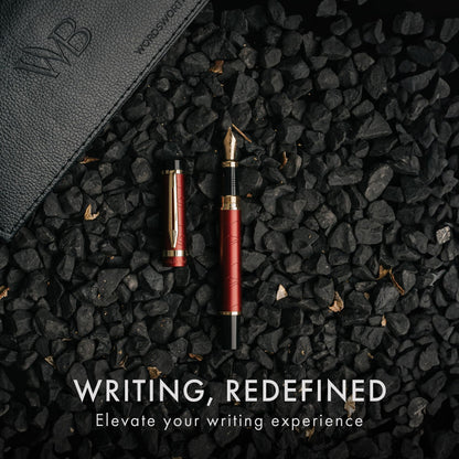 Wordsworth & Black Primori Fountain Pen Set [Red Gold]; Medium Nib, Gift Case, 24 Ink Cartridges, Refill Converter, Manual; Journaling, Calligraphy, Smooth Writing Pens; Left and Right Handed