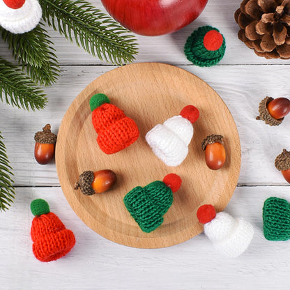 Luckforest Mini Knitting Hats, 24 Pcs Christmas Mini Knitting Doll Hats Mini Wool Hats for Christmas Party Tree Ornaments DIY Art and Craft, 3 Colors
