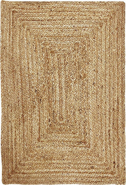 KEMA Jute Braided Area Rug, 4x6 Feet (48x72 Inches) - Rustic Vintage Braided Reversible Rectangular Rug, Shag Rugs for Bedroom, Jute Kitchen Rug, Living Room Rugs